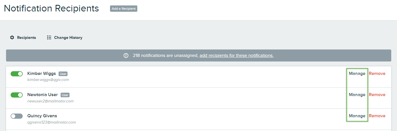 Notification Recipients list with green box around Manage link.png