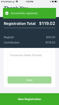 MVT Successfully registered message