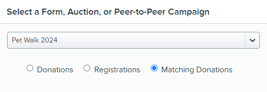 Select a Form, Auction, or Peer-to-Peer Campaign drop-down with Matching Donations radio button.png
