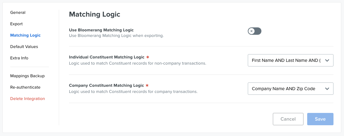 Bloomerang Matching Logic settings.png
