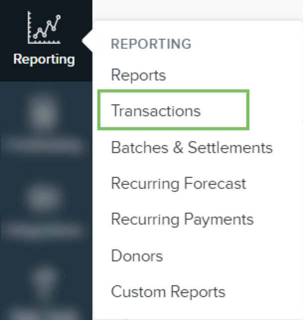 Reporting nav item with menu and box around Transactions.png