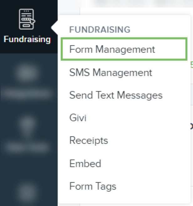 Fundraising nav item with menu and box around Form Management.png