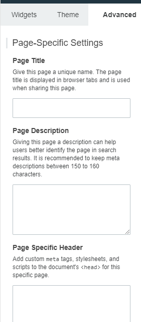 Advanced tab fields