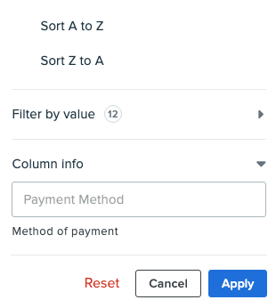 Payment Method sort and filter options.png