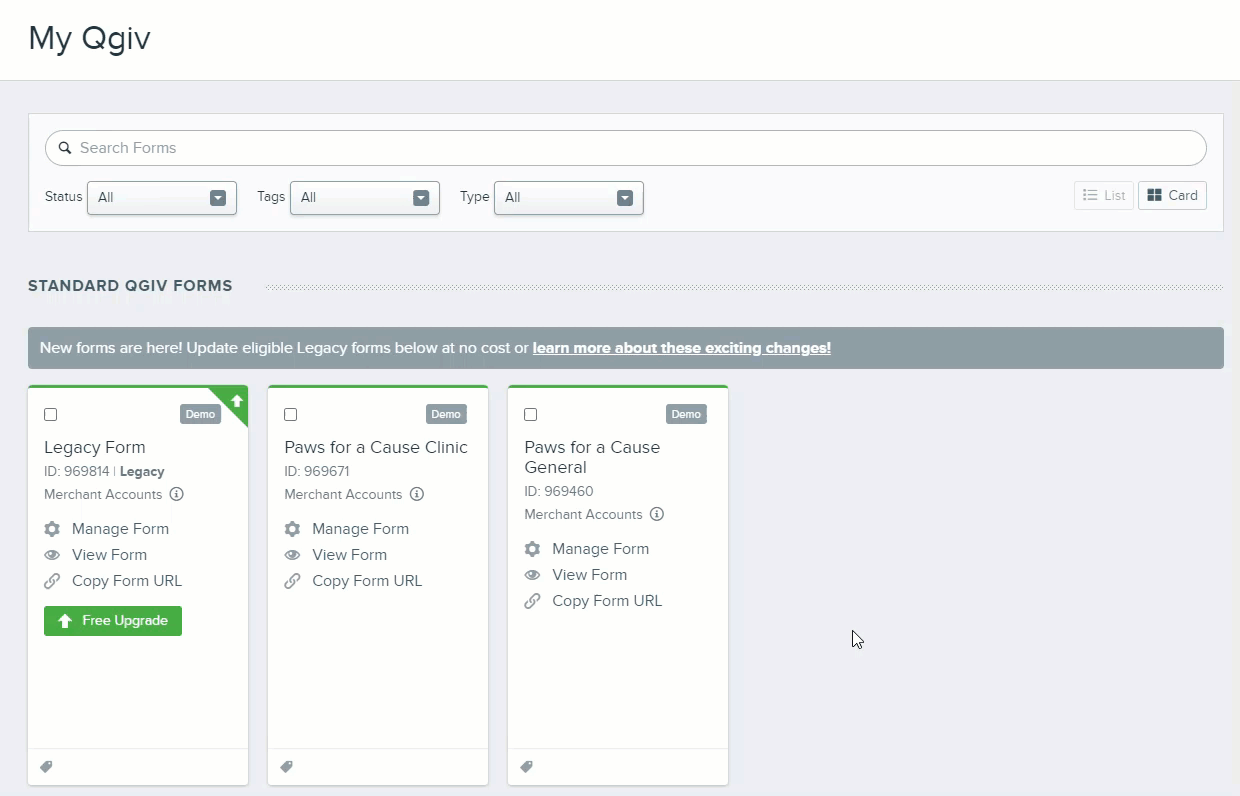 Gif showing the process for adding a tag in My Qgiv Card view