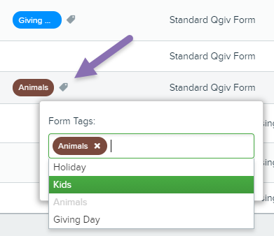 Arrow pointing to tag icon in list view