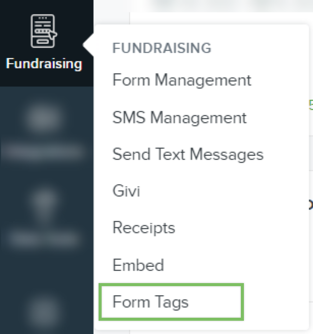 Navigation links showing Form Tags under Settings in org-level navigation