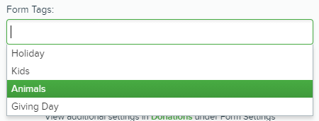 Form Tags dropdown in Form Settings
