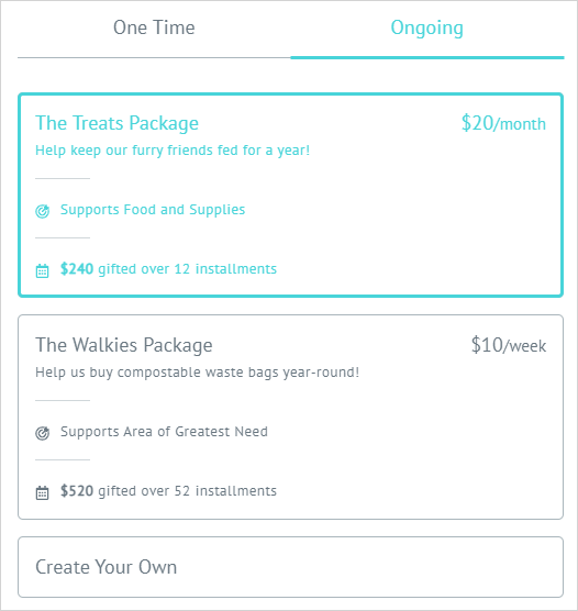Two_Giving_Plans_on_front-end_of_donation_form_with_The_Treats_Package_plan_pre-selected.png